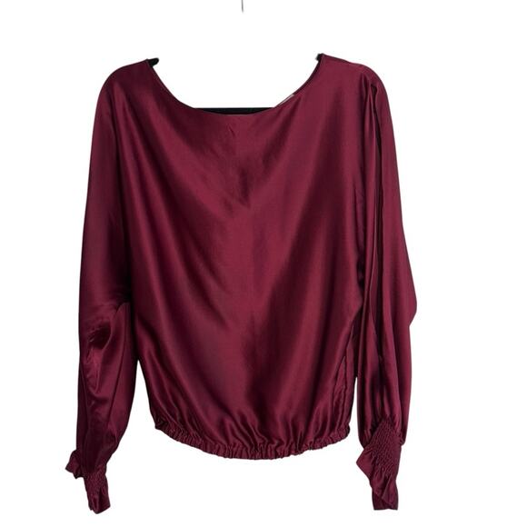 Ramy Brook Adena Silk Burgundy Cold Sleeve Blouse - Picture 1 of 12